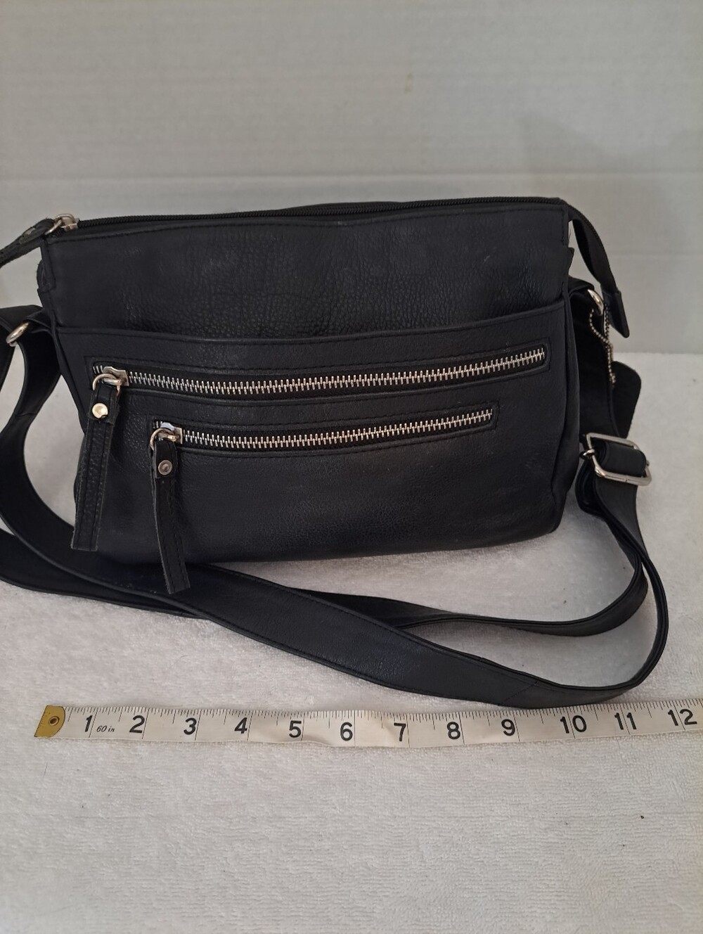 Great American Leather Works Black Crossbody Leather Bag with Front Zip Pockets